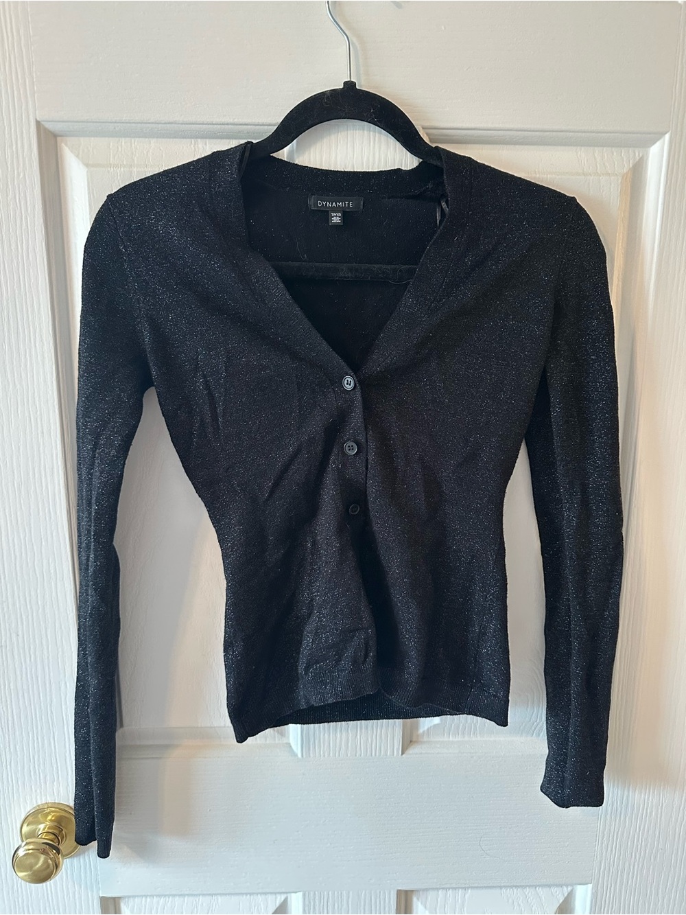 Dynamite Black Metallic V-Neck Button-Up Cardigan